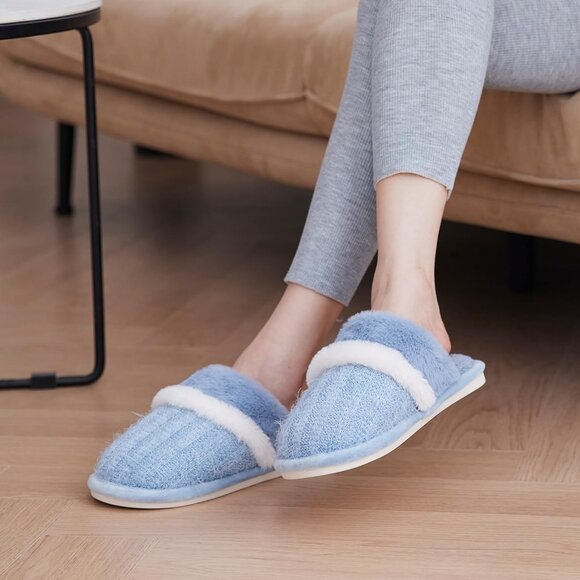 Women's  Light Blue Cozy Comfy Memory Foam Slippers Slip-On Indoor House Shoes - Picture 4 of 5